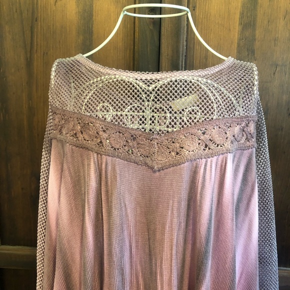 Altar’d State Ombré Waffle Knit Tunic Dress Mesh Sleeves size Small NWT Pink - Picture 4 of 8